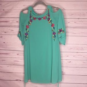 Cold Shoulder Embroidered Flowers Dress Girls 14